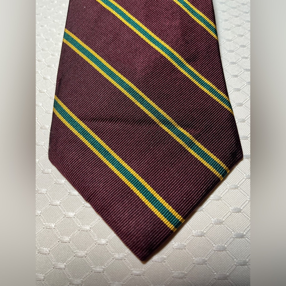 Polo Ralph Lauren 100% silk tie | handmade USA | maroon green yellow stripes